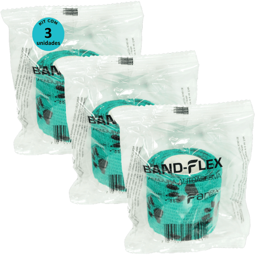 Atadura 5cm Verde Com Patinhas Band-Flex Autoadesiva Para Animais Farex Kit com 3